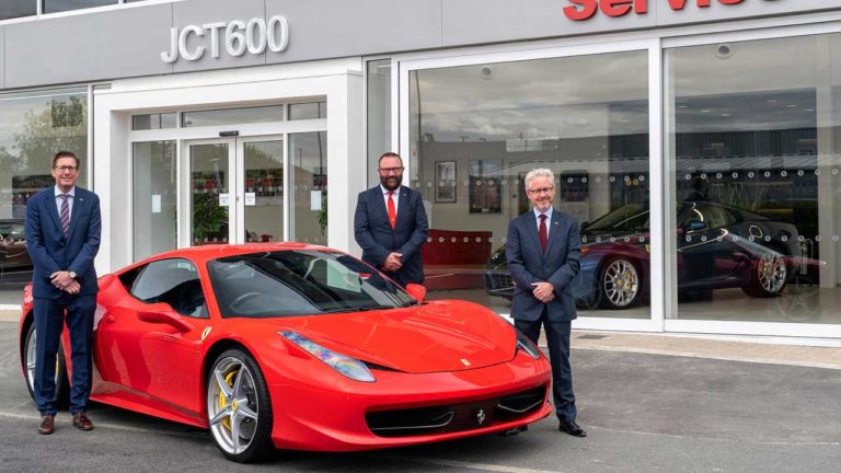 Richard Hargreaves, managing director; Tom Armstrong, brand director; and John Tordoff, CEO of JCT600, at the Official Ferrari Service Centre and Ferrari Approved Showroom in Newcastle