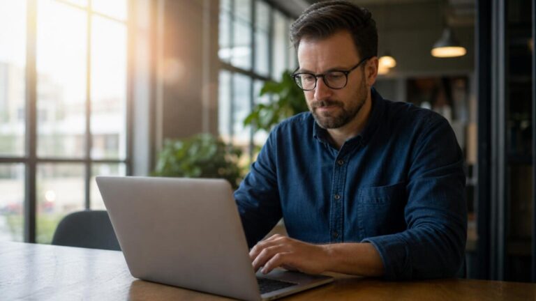 A man working on a laptop - screen