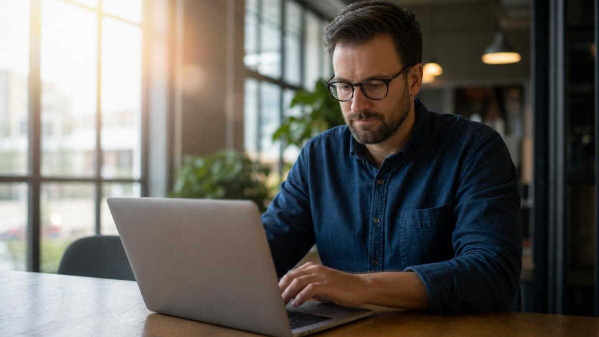 A man working on a laptop - screen